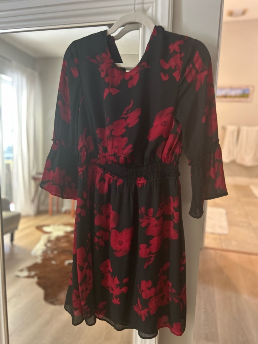 H&M Black Dress with Red Floral Accents